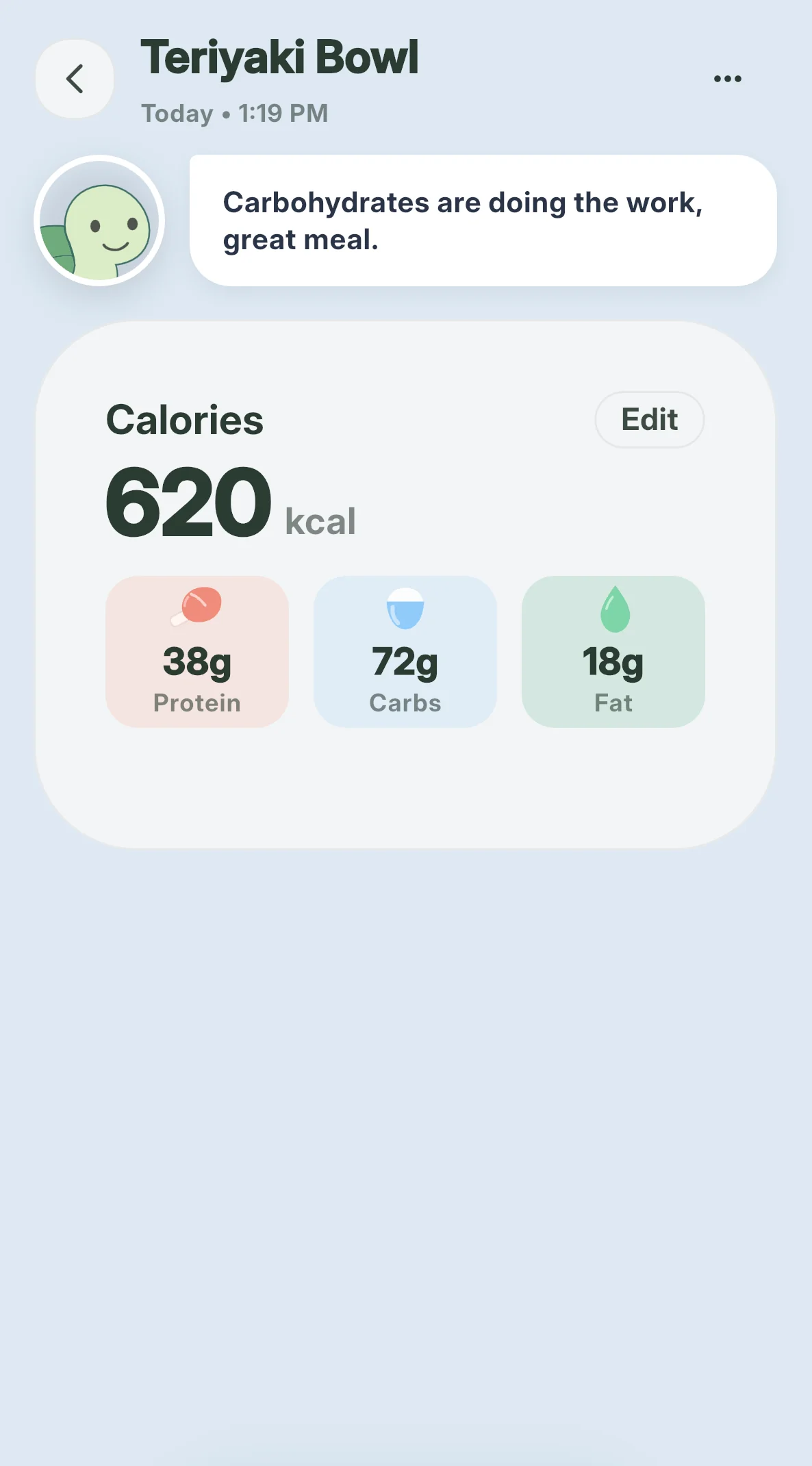 Meal details macros screen